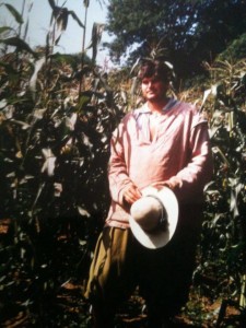 Darin in front of the corn field at Plimoth Plantation in 1996