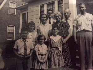 Grandma, Grandpa, Uncle Frank, my siblings, and I (the youngest one making an awkward face!)